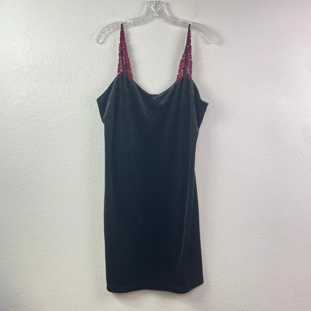 Gilligan & O'Malley Black Velvet Lace‎ Sequin Chemise Slip Dress Womens Large